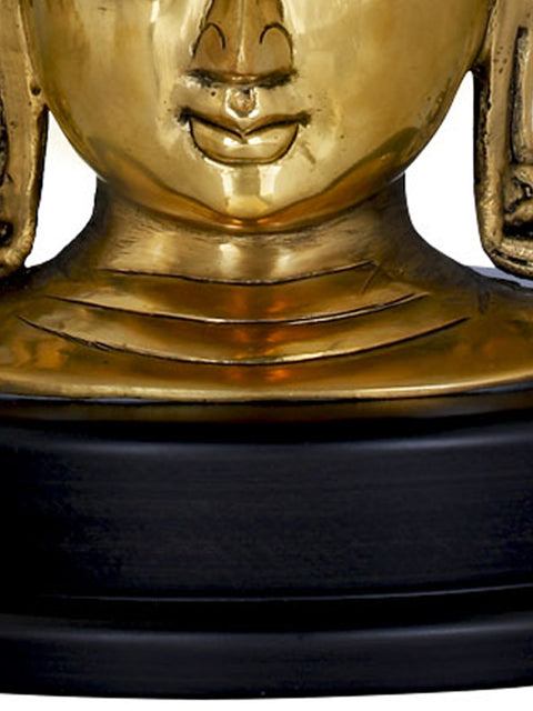 Lord Buddha Mask On a Wooden Base and Tree as a Backdrop