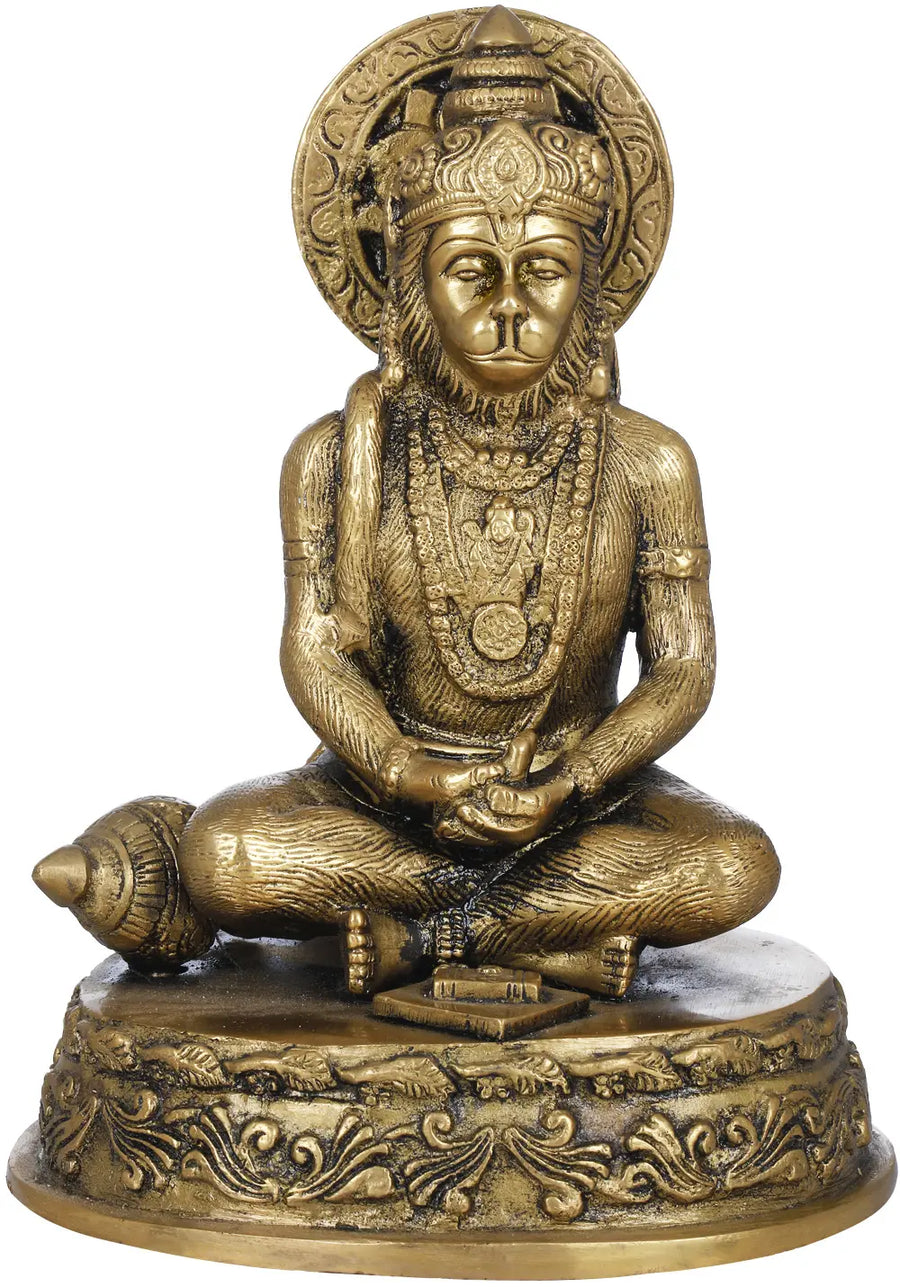 7" Lord Hanuman Meditation Brass Statue Handmade