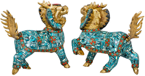 Tibetan Buddhist Pair of Temple Snow Lions