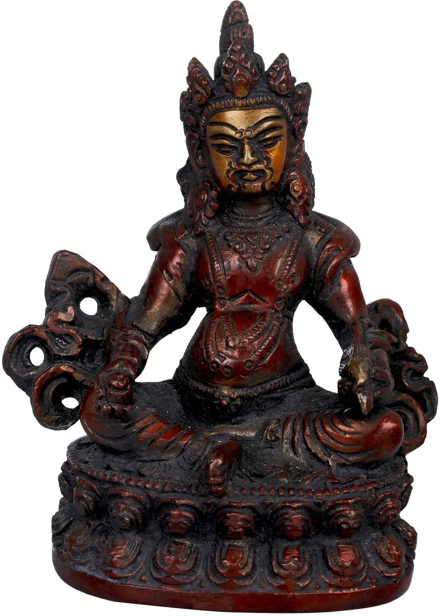 4" Kubera Brass Idol - Handmade God of Wealth Statue