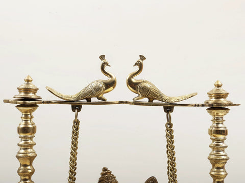 15" Radha Krishna on Peacocks Perched Swing in Brass | Handmade