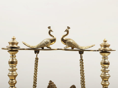 15" Radha Krishna on Peacocks Perched Swing in Brass | Handmade