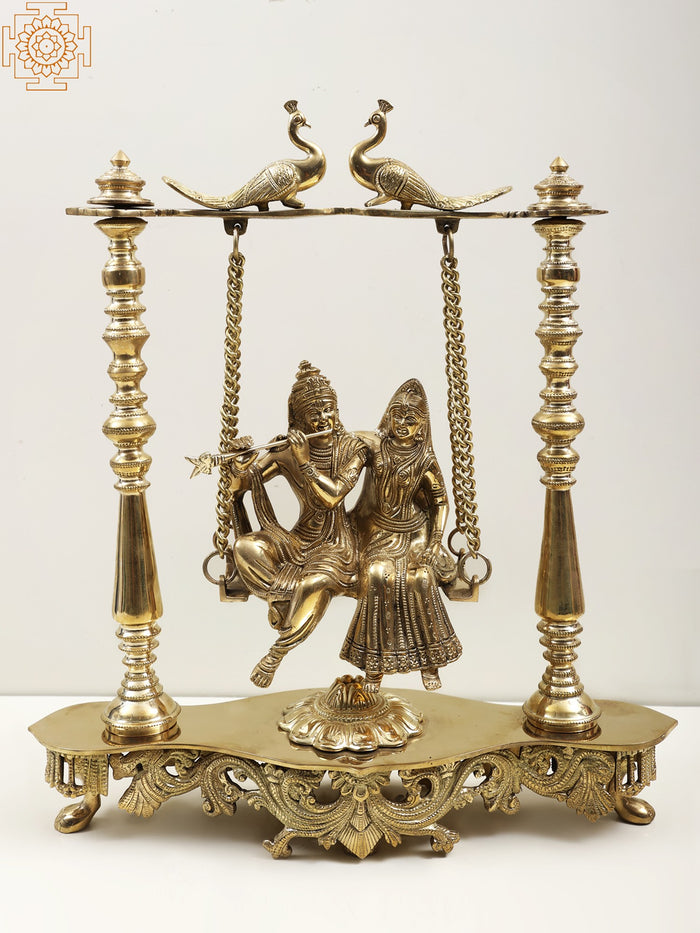 15" Radha Krishna Peacock Swing Brass Statue Handmade