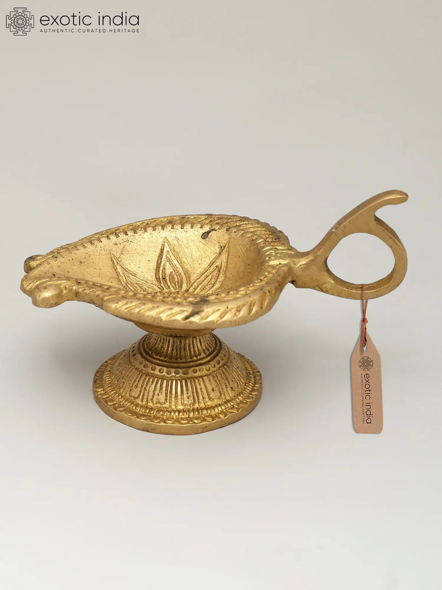 4" Brass Leaf Design Puja Diya Handmade