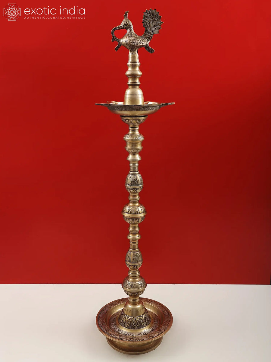 42" Large Peacock Brass Lamp Handmade for Home Decor
