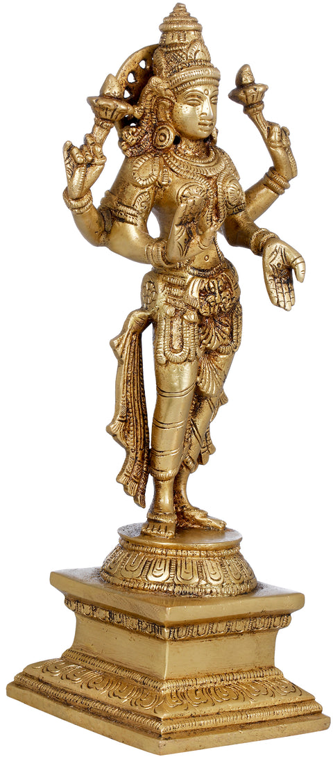 9" Four Armed Goddess Lakshmi Brass Idol | Handmade | Made In India