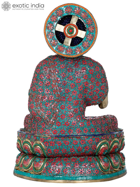 38" Large Inlay Preaching Buddha - Tibetan Buddhist In Brass | Handmade | Made In India