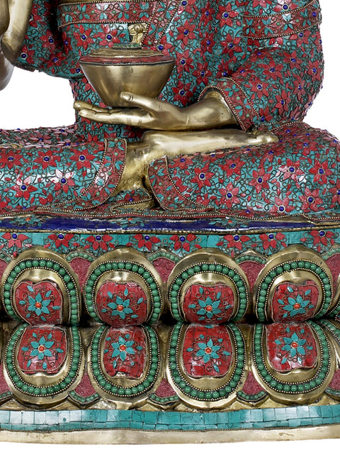 38" Large Inlay Preaching Buddha - Tibetan Buddhist In Brass | Handmade | Made In India