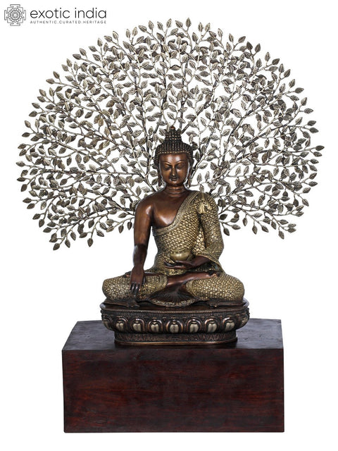 42" Padmasana Buddha Under Lifelike Bodhi Tree In Brass | Handmade | Made In India