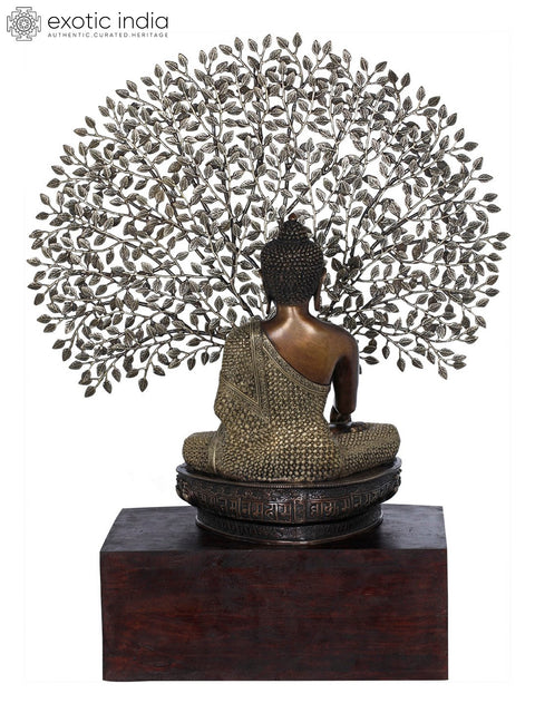 42" Padmasana Buddha Under Lifelike Bodhi Tree In Brass | Handmade | Made In India