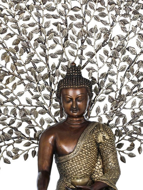 42" Padmasana Buddha Under Lifelike Bodhi Tree In Brass | Handmade | Made In India