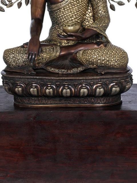 42" Padmasana Buddha Under Lifelike Bodhi Tree In Brass | Handmade | Made In India