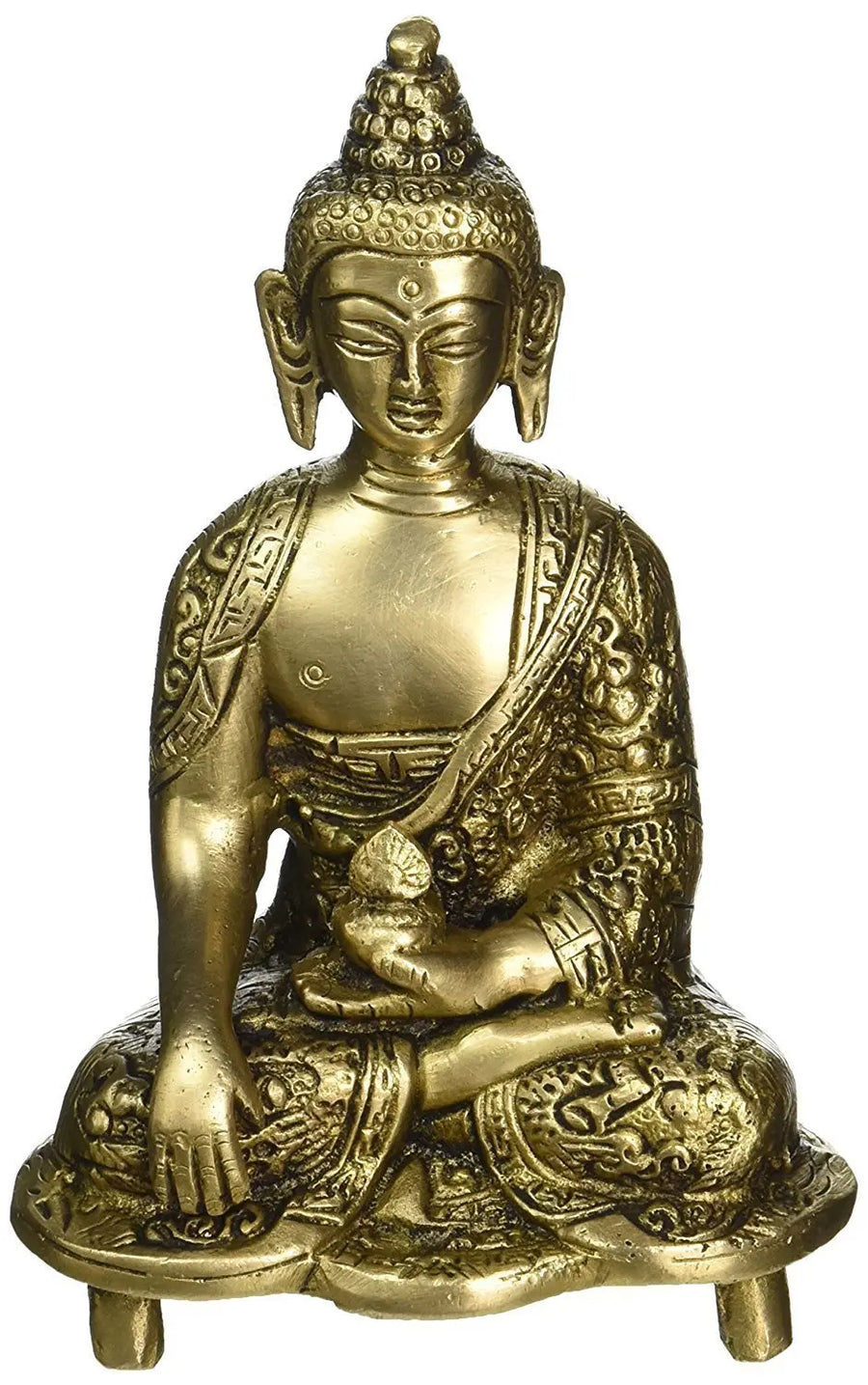 6" Tibetan Buddhist Buddha Earth Witness Gesture Brass Statue Handmade