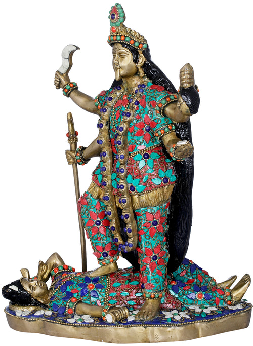 13" Goddess Kali Handmade Brass Statue for Pooja