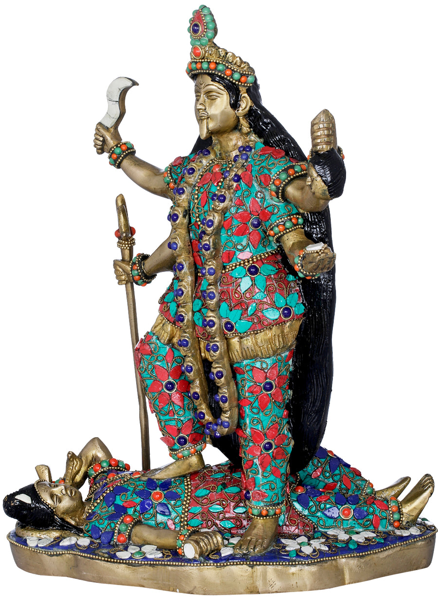13" Goddess Kali Handmade Brass Statue for Pooja