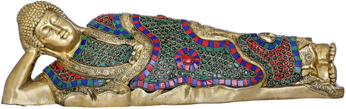 20" Mahaparinirvana Buddha Brass Idol for Tibetan Buddhist Home Decor