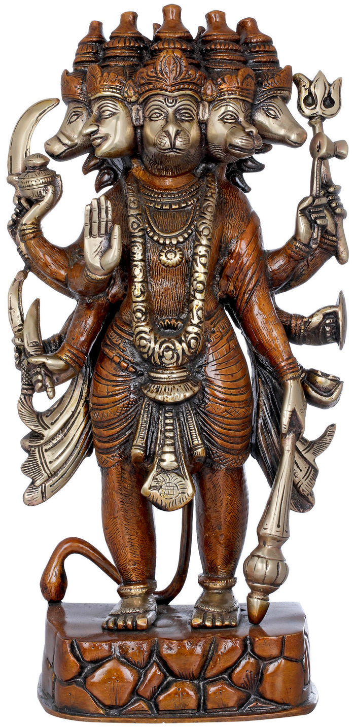 17" Handmade Panchamukhi Hanuman Brass Statue for Pooja