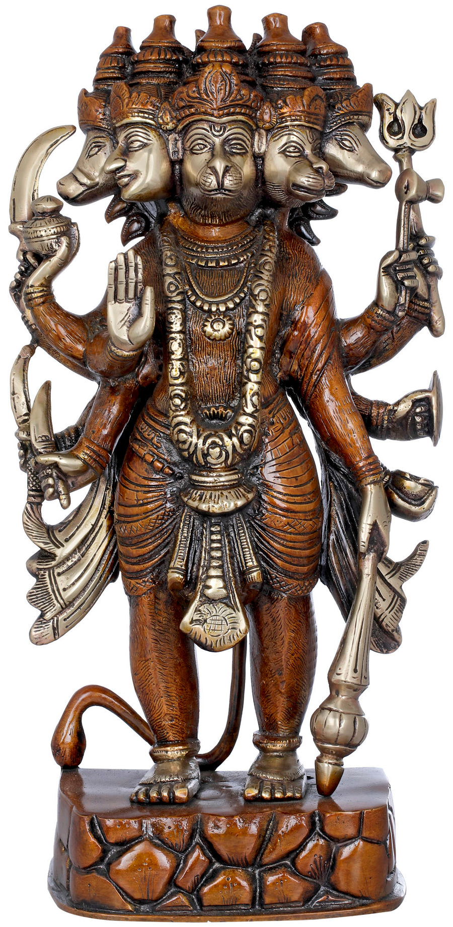 17" Handmade Panchamukhi Hanuman Brass Statue for Pooja