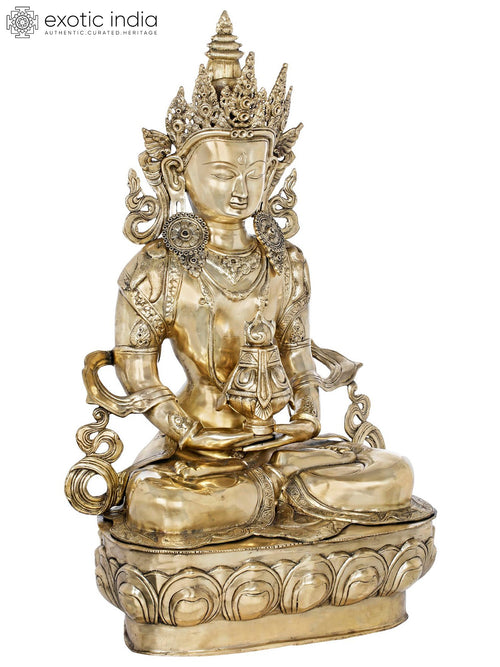 37" Amitabha Buddha with Vase of Immortality Brass Statue