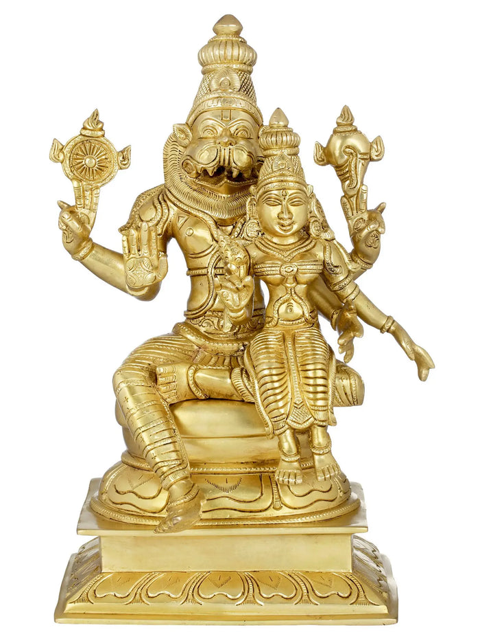 15" Narasimha with Lakshmi Handmade Brass Statue