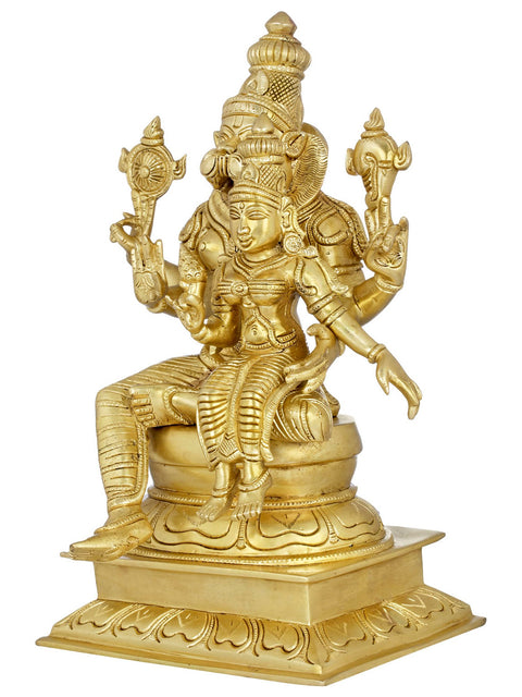 15" Narasimha with Lakshmi - Fourth Avatars of Lord Vishnu | Handmade Brass Statue | Made in India