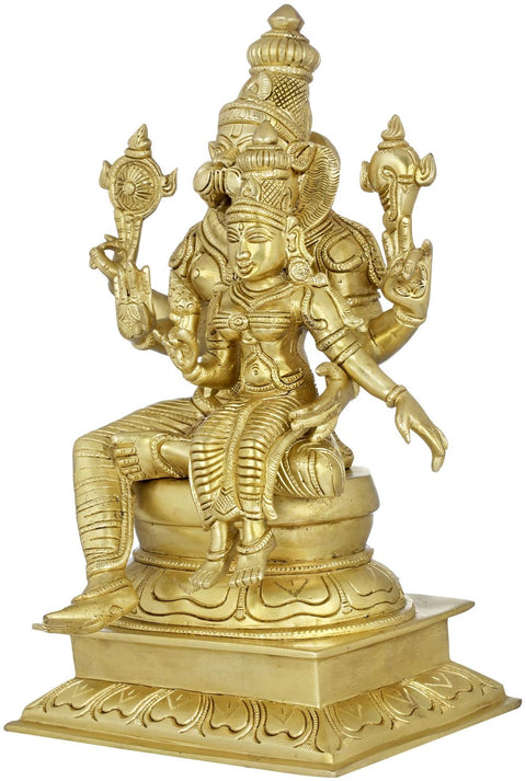 15" Narasimha with Lakshmi - Fourth Avatars of Lord Vishnu | Handmade Brass Statue | Made in India