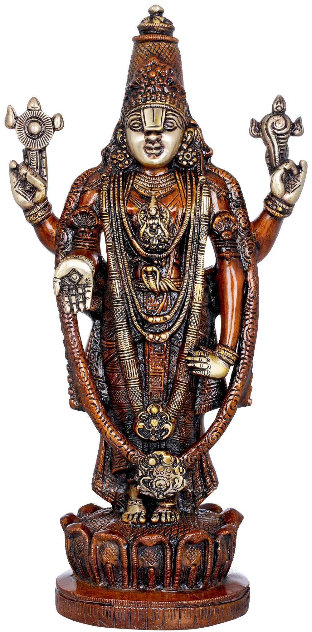 15" Lord Venkateshvara Brass Sculpture | Tirupati Balaji Statue | Handmade Idols