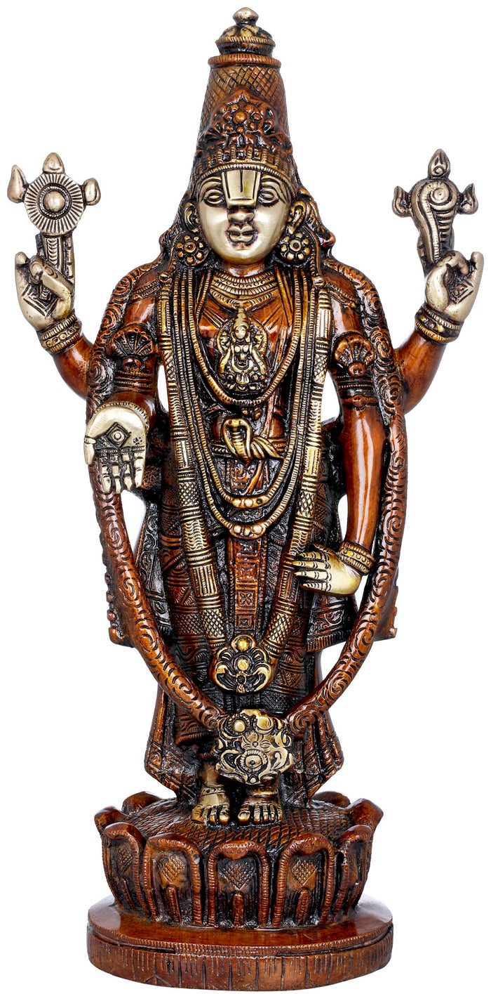15" Handmade Lord Venkateshvara Brass Statue for Pooja