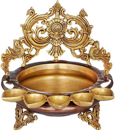 Peacock Urli with Five Attached Diyas (Lamps)