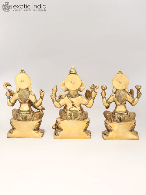 12" Lakshmi Ganesha Saraswati In Brass | Handmade | Made In India