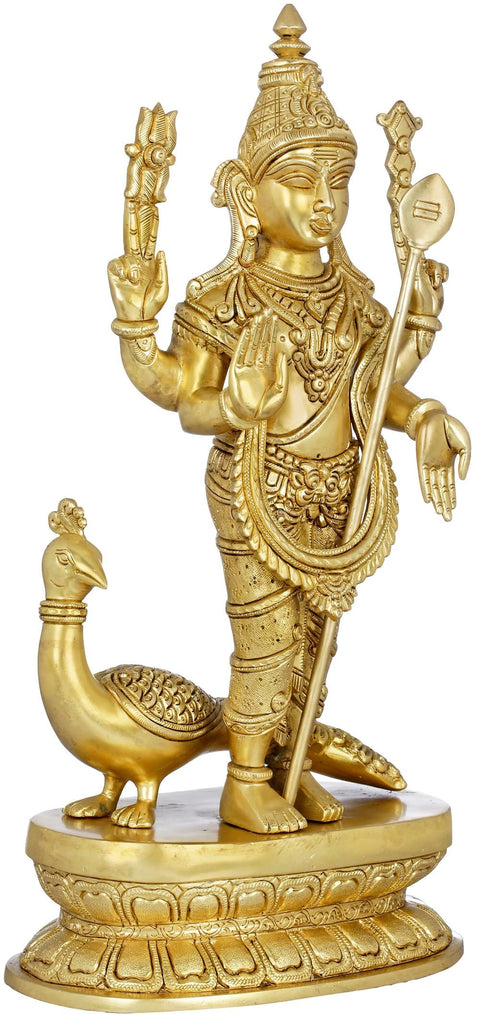 16" Karttikeya - Son of Shiva and God of War | Handmade Fine Quality Brass Idol