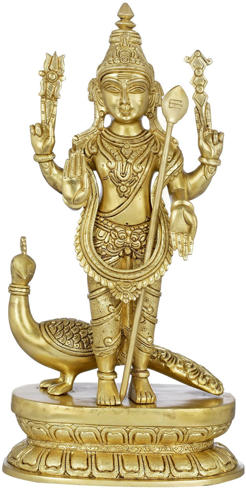 16" Karttikeya - Son of Shiva and God of War | Handmade Fine Quality Brass Idol