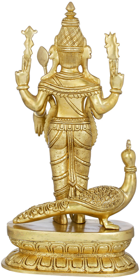 16" Karttikeya - Son of Shiva and God of War | Handmade Fine Quality Brass Idol