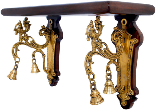 Brass Peacock Shelf Altar with Bells for Home Decor
