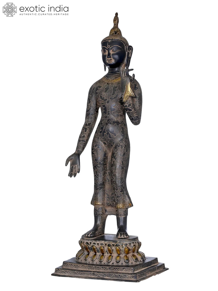22" Tibetan Buddhist Standing Buddha Brass Statue Handmade