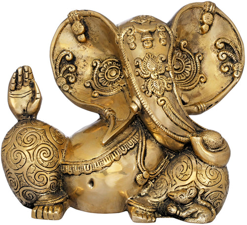 7" Handmade Stylized Ganesha Brass Idol for Pooja