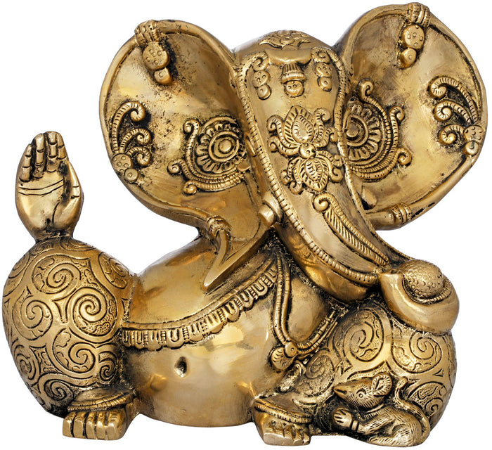 7" Handmade Stylized Ganesha Brass Idol for Pooja