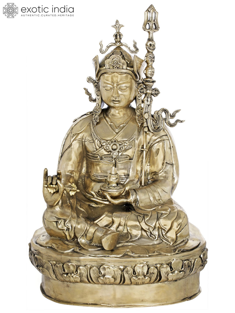 34" Guru Rinpoche Padmasambhava Tibetan Buddhist Brass Statue Handmade