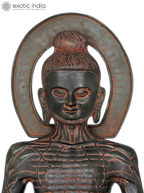 19" Emaciated Buddha Assuming Uddiyana Bandha, On Homage Pedestal In Brass | Handmade