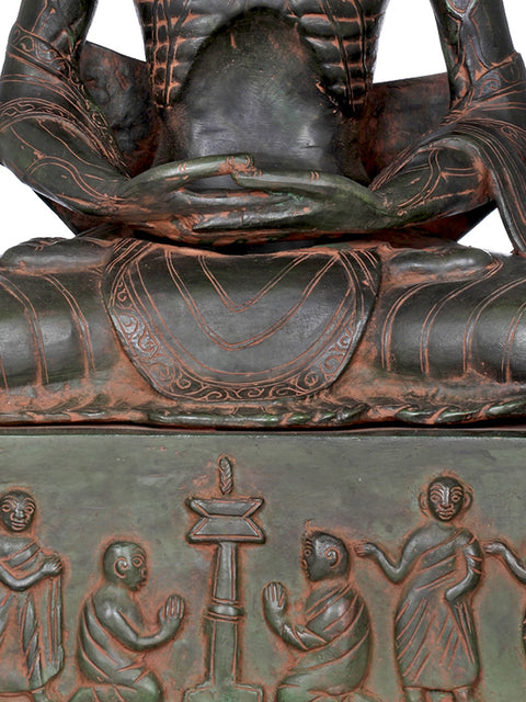 19" Emaciated Buddha Assuming Uddiyana Bandha, On Homage Pedestal In Brass | Handmade