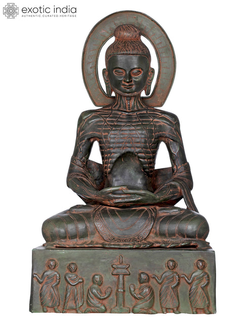 19" Emaciated Buddha Assuming Uddiyana Bandha, On Homage Pedestal In Brass | Handmade