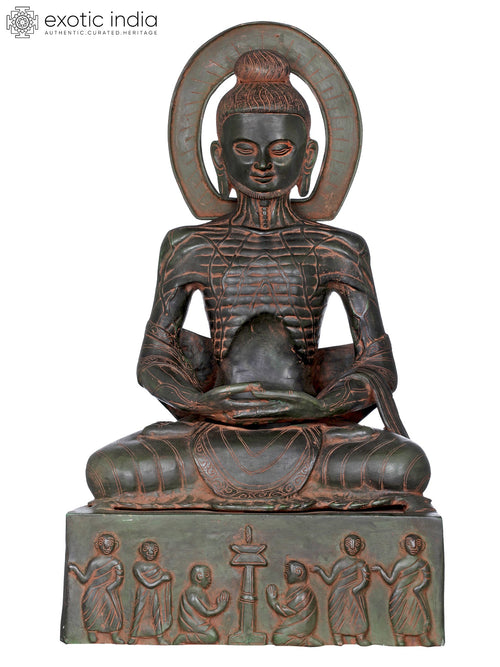 19" Emaciated Buddha Uddiyana Bandha Brass Statue with Pedestal