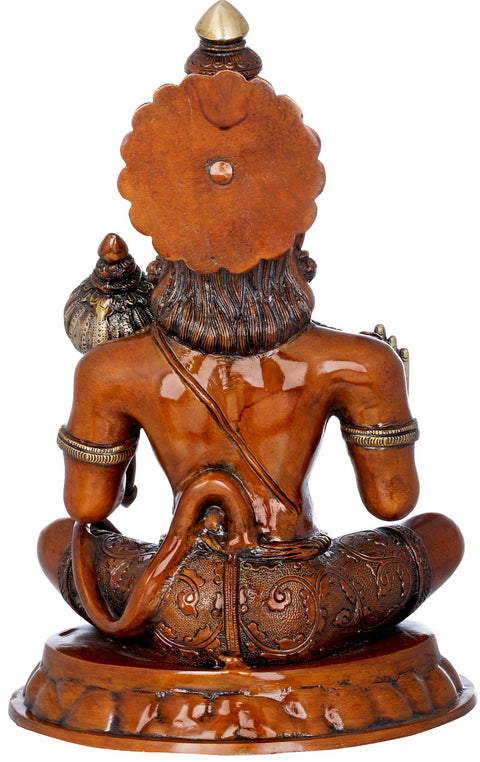 15" Seated Hanuman Holding a Gada (Mace) In Brass | Handmade | Made In India