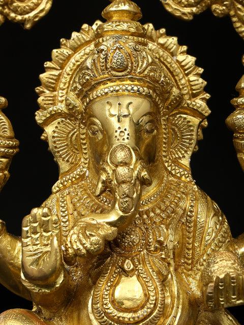 13" Seated Ganesha Seated on Prabhawali Throne In Brass | Handmade | Made In India