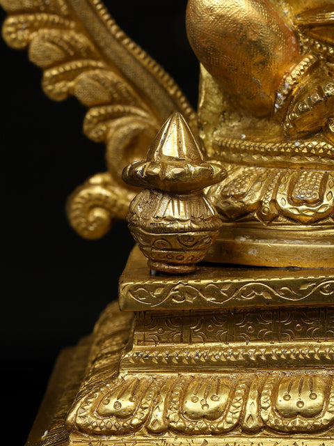 13" Seated Ganesha Seated on Prabhawali Throne In Brass | Handmade | Made In India