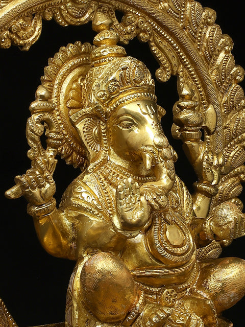 13" Seated Ganesha Seated on Prabhawali Throne In Brass | Handmade | Made In India