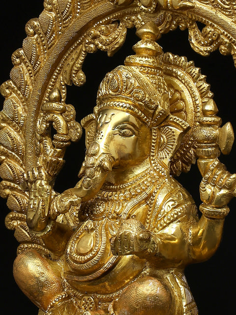 13" Seated Ganesha Seated on Prabhawali Throne In Brass | Handmade | Made In India