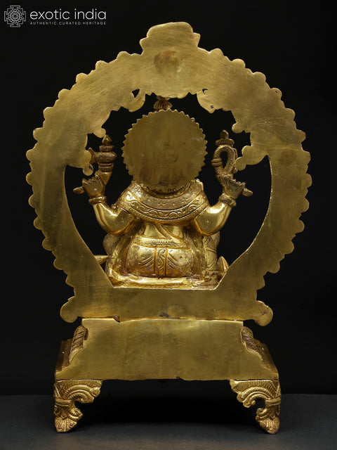 13" Seated Ganesha Seated on Prabhawali Throne In Brass | Handmade | Made In India