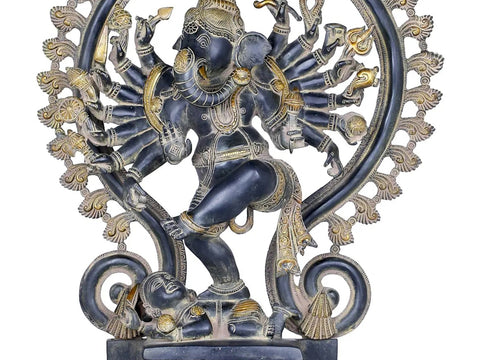 25" Sixteen Armed Dancing Ganesha Represented as Nataraja In Brass