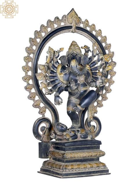 25" Sixteen Armed Dancing Ganesha Represented as Nataraja In Brass